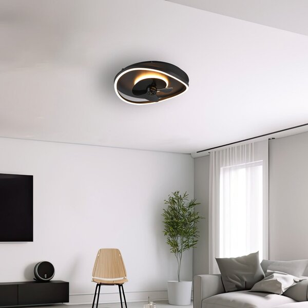 Reality Leuchten Ανεμιστήρας LED Sortland, DC, αθόρυβος, 50 cm, CCT, τηλεχειριστήριο, ρυθμιζόμενος, Μαύρο, Σαλόνι / τραπεζαρία, Μέταλλο, σύγχρονο