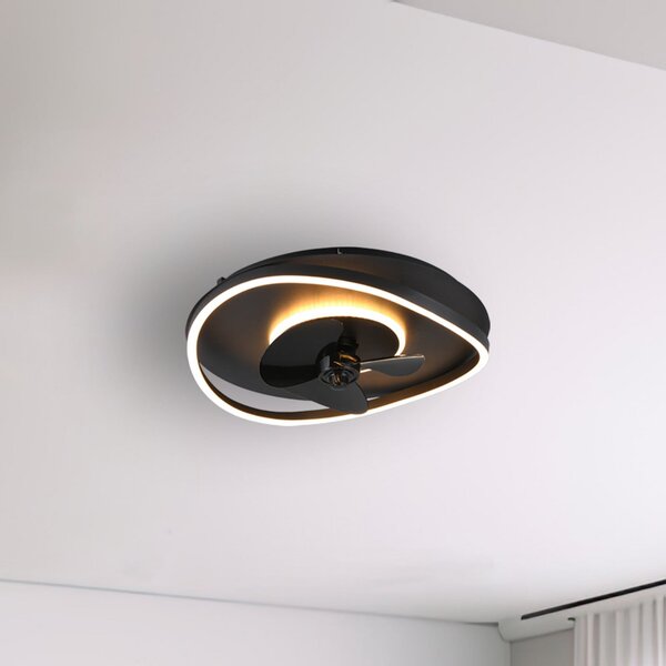 Reality Leuchten Ανεμιστήρας LED Sortland, DC, αθόρυβος, 50 cm, CCT, τηλεχειριστήριο, ρυθμιζόμενος, Μαύρο, Σαλόνι / τραπεζαρία, Μέταλλο, σύγχρονο
