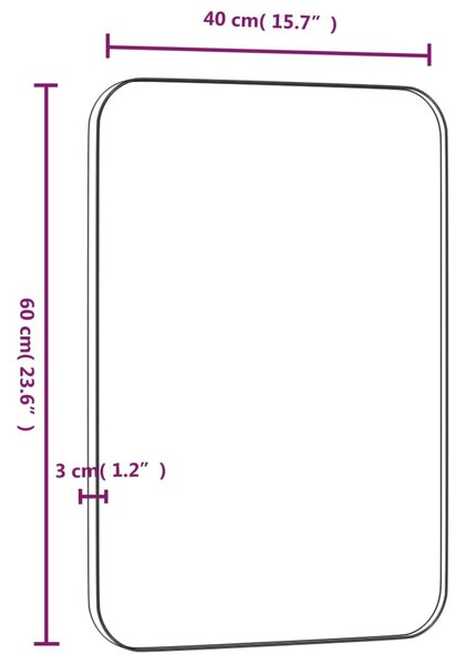 VidaXL Καθρέφτης Επιτοίχιος Ορθογώνιος Μαύρος 40x60 εκ