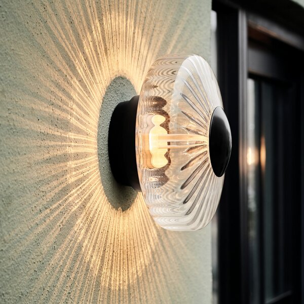 DESIGN BY US Εξωτερικό φωτιστικό τοίχου LED New Wave Optic, γυαλί, Ø 26 cm, IP65, Διαφανές, Αλουμίνιο, σχεδιασμός