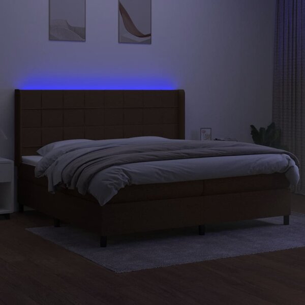 VidaXL Κρεβάτι Boxspring με Στρώμα & LED Σκ.Καφέ 200x200εκ. Υφασμάτινο