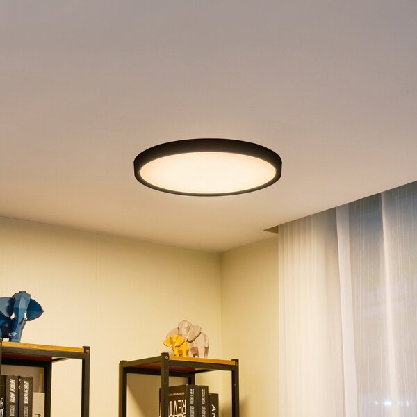 Lindby LED φωτιστικό οροφής Pravin, Ø 50 cm, CCT, μαύρο, Μαύρο, Σαλόνι / τραπεζαρία, Πλαστικό, σύγχρονο