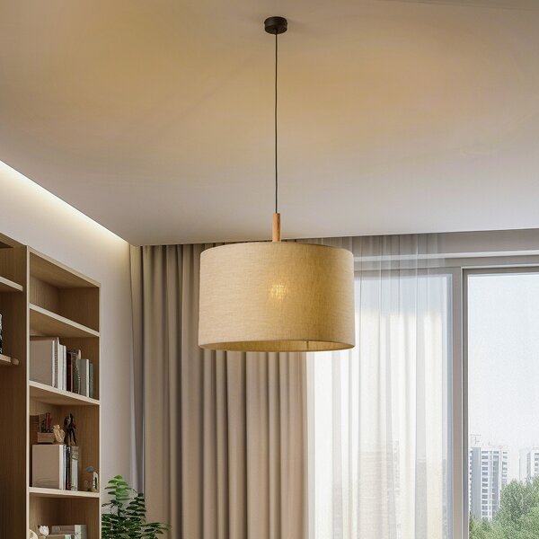 TK Lighting Κρεμαστό φωτιστικό Deva Nature, μονόφωτο, υφασμάτινο καπέλο, ρυθμιζόμενος, Μπεζ, Σαλόνι / τραπεζαρία, Ύφασμα / Κλωστοϋφαντουργία, Σκανδιναβικό