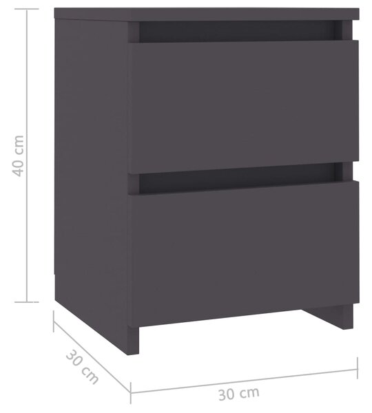 VidaXL Κομοδίνα 2 τεμ. Γκρι 30 x 30 x 40 εκ. από Μοριοσανίδα