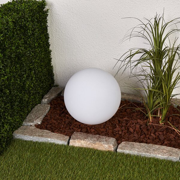 Lindby LED ηλιακός λαμπτήρας Lago, Ø 30 cm, σφαίρα, ακίδα εδάφους, λευκό, Λευκό, Πλαστικό, σύγχρονο, Υπαίθρια σφαίρα