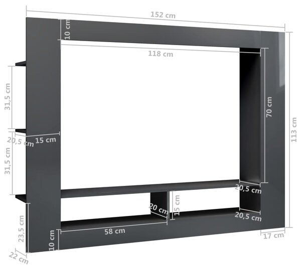 VidaXL Έπιπλο Τηλεόρασης Γυαλιστερό Γκρι 152x22x113 εκ. Μοριοσανίδα