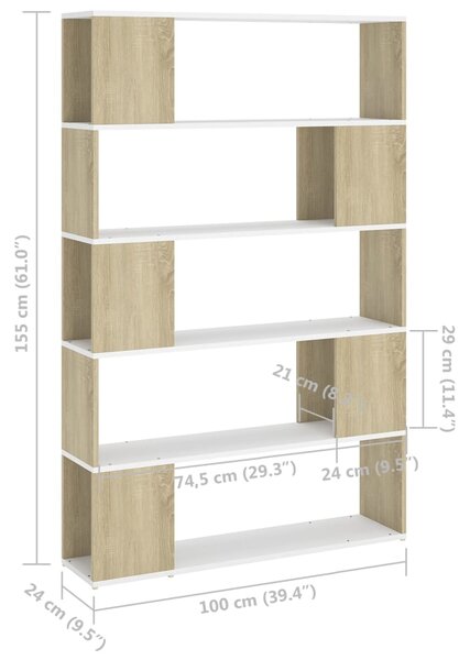 VidaXL Βιβλιοθήκη/Διαχωριστικό Χώρου Λευκό/Sonoma Δρυς Μοριοσανίδα