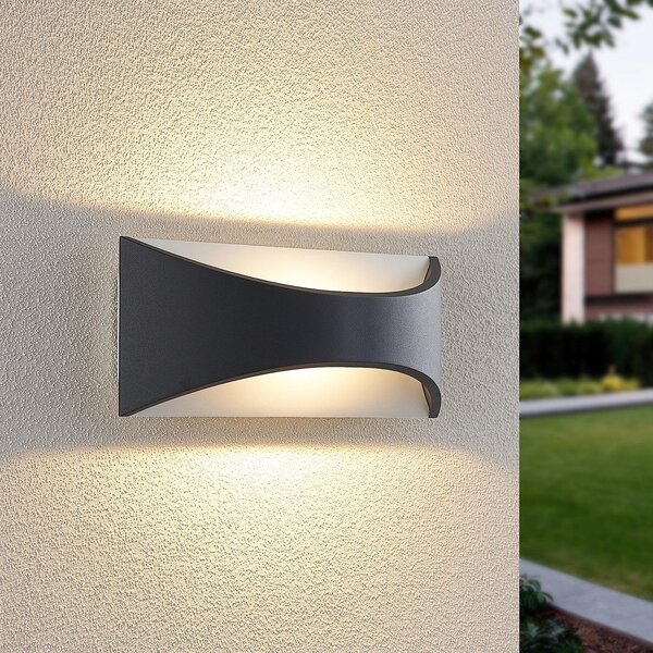 Lindby LED φωτιστικό τοίχου Mathea, 30 cm, ανθρακί, αλουμίνιο, IP65, Μαύρο, Μέταλλο, σύγχρονο