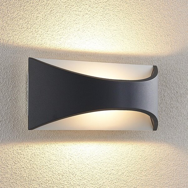 Lindby LED φωτιστικό τοίχου Mathea, 30 cm, ανθρακί, αλουμίνιο, IP65, Μαύρο, Μέταλλο, σύγχρονο