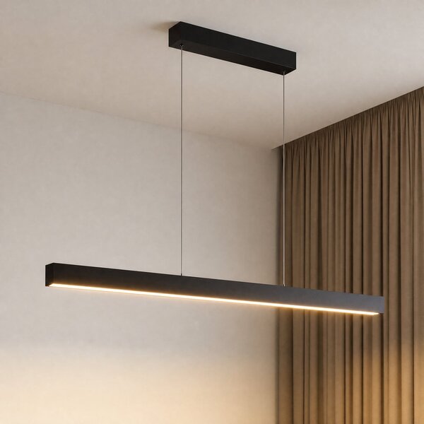Lucande LED κρεμαστό φωτιστικό Mylosh, μαύρο, 150 εκ., CCT, με δυνατότητα, ρυθμιζόμενος, Μαύρο, Σαλόνι / τραπεζαρία, Αλουμίνιο, σύγχρονο
