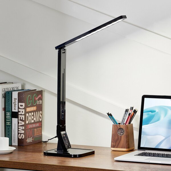 Lindby LED φωτιστικό γραφείου Eleni, μαύρο, CCT, με δυνατότητα ρύθμισης φωτισμού, ρυθμιζόμενος, Μαύρο, Μελέτη / Γραφείο, Πλαστικό, σύγχρονο