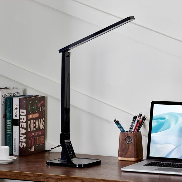 Lindby LED φωτιστικό γραφείου Eleni, μαύρο, CCT, με δυνατότητα ρύθμισης φωτισμού, ρυθμιζόμενος, Μαύρο, Μελέτη / Γραφείο, Πλαστικό, σύγχρονο