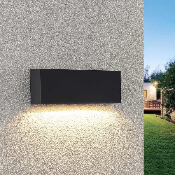 Lindby Εξωτερικό φωτιστικό τοίχου LED Jarte, 24 cm, κάτω, γκρι, IP65, Μαύρο, Πλαστικό, σύγχρονο, Πρίζα τοίχου κάτω