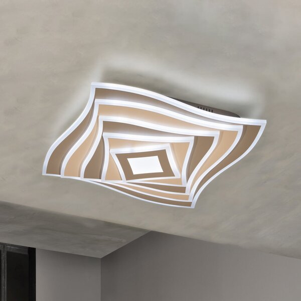 FISCHER & HONSEL LED οροφής HERO, γκριζωπό, 50x50 cm Τηλεχειριστήριο CCT dim, ρυθμιζόμενος, Καφέ / Σκουριάς, Σαλόνι / τραπεζαρία, Μέταλλο, σύγχρονο