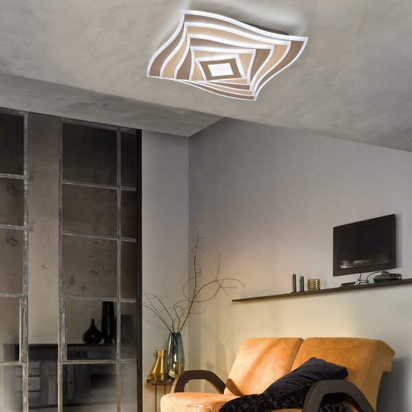 FISCHER & HONSEL LED οροφής HERO, γκριζωπό, 50x50 cm Τηλεχειριστήριο CCT dim, ρυθμιζόμενος, Καφέ / Σκουριάς, Σαλόνι / τραπεζαρία, Μέταλλο, σύγχρονο
