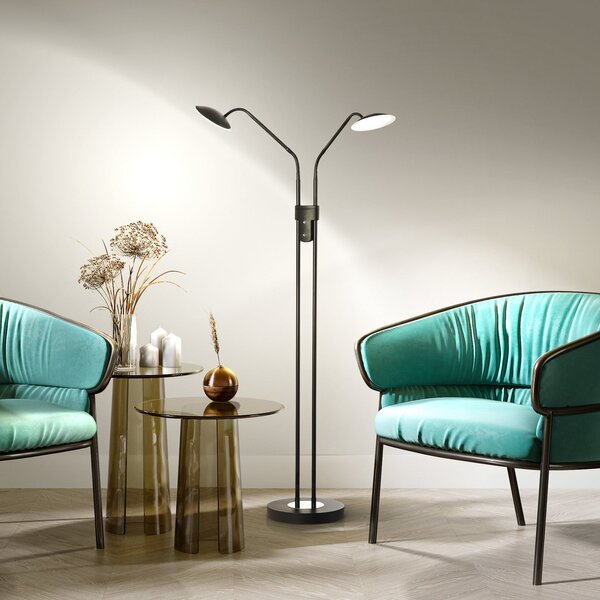 FISCHER & HONSEL Λάμπα LED Tallri μαύρη Ύψος 135 cm 2 φτερά CCT Touchdim, ρυθμιζόμενος, Μαύρο, Σαλόνι / τραπεζαρία, Μέταλλο, σύγχρονο