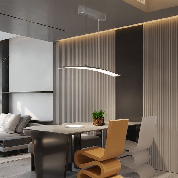 FISCHER & HONSEL Κρεμαστή λάμπα LED Mavero, νικέλιο, μήκος 90 cm, CCT, ρυθμιστής έντασης με αφή, ρυθμιζόμενος, Μεταλλικό, Σαλόνι / τραπεζαρία, Μέταλλο, σύγχρονο