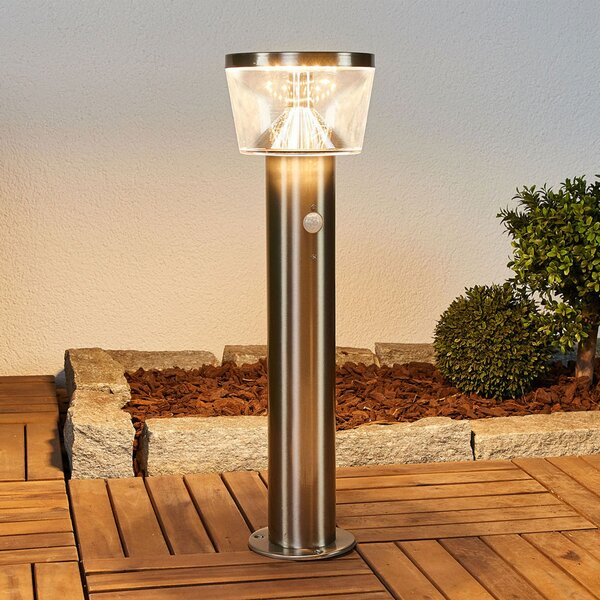 Lindby LED ηλιακό φωτιστικό βάθρο Antje, ανιχνευτής κίνησης, IP44, Μεταλλικό, Ανοξείδωτος χάλυβας, σύγχρονο, Ηλιακά φώτα
