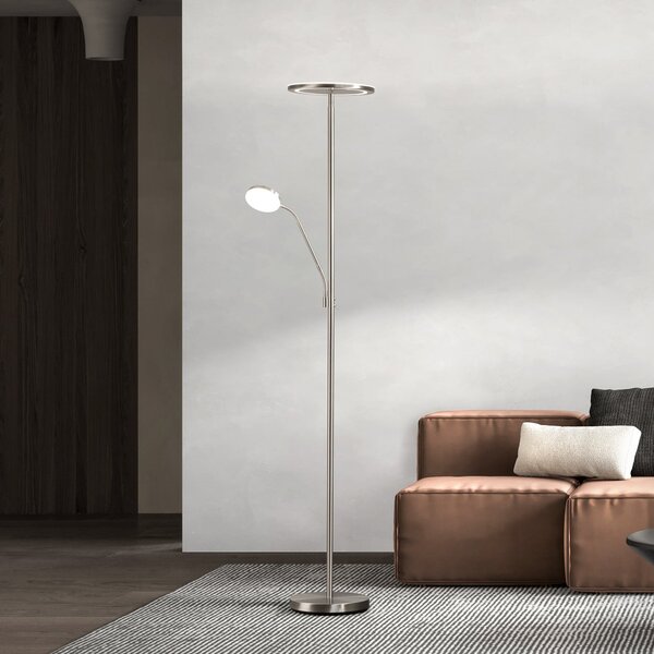 FISCHER & HONSEL Λάμπα δαπέδου LED Sorento νικέλιο Ύψος 182 cm 2 φώτα CCT Touchdim, ρυθμιζόμενος, Μεταλλικό, Σαλόνι / τραπεζαρία, Μέταλλο, σύγχρονο, Φως ανάγνωσης