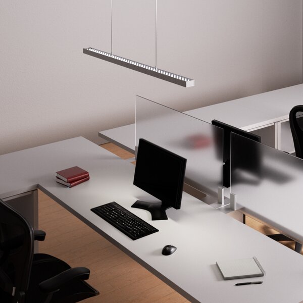 Arcchio LED κρεμαστό φωτιστικό γραφείου Jolinda, ασημί, 118cm, πάνω/κάτω, Γκρι, Μελέτη / Γραφείο, Μέταλλο, σύγχρονο