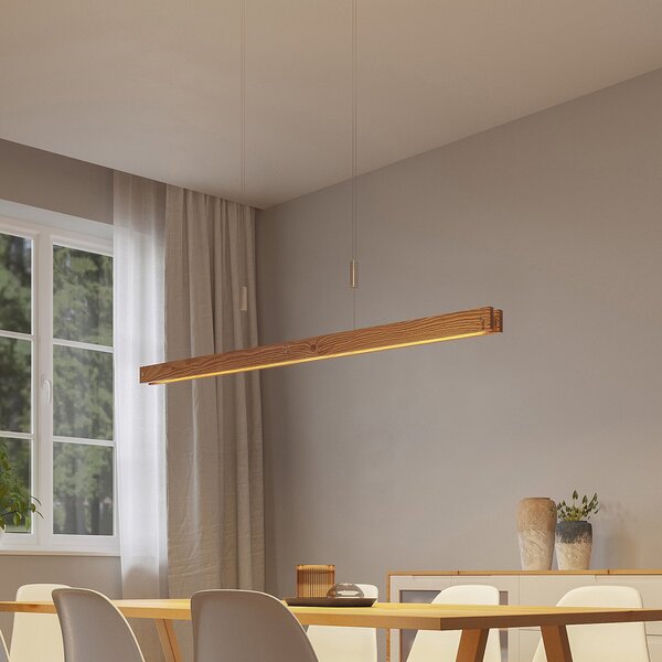 Lindby Alimara LED ξύλινο κρεμαστό φωτιστικό, ξύλο, μήκος 138 cm, ρυθμιζόμενος, Ξύλου, Σαλόνι / τραπεζαρία, Ξύλο, σύγχρονο