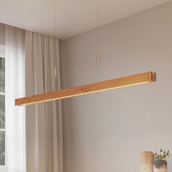 Lindby Alimara LED ξύλινο κρεμαστό φωτιστικό, ξύλο, μήκος 138 cm, ρυθμιζόμενος, Ξύλου, Σαλόνι / τραπεζαρία, Ξύλο, σύγχρονο
