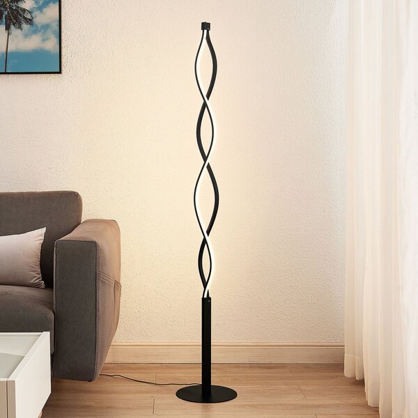 Lindby LED φωτιστικό δαπέδου Welina, μαύρο, 150 cm, με δυνατότητα ρύθμισης, ρυθμιζόμενος, Μαύρο, Σαλόνι / τραπεζαρία, Μέταλλο, σύγχρονο