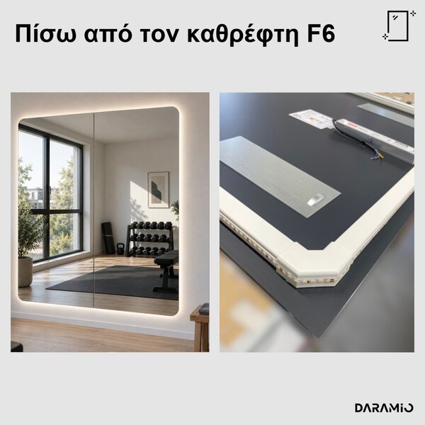 Τοίχος καθρεφτών γυμναστηρίου LED με στρογγυλεμένες γωνίες F6