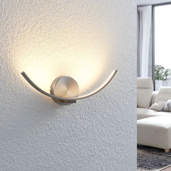 Lindby LED φωτιστικό τοίχου Iven, πλάτος 34 cm, νικέλιο, 3.000 K, Γκρι, Σαλόνι / τραπεζαρία, Μέταλλο, σύγχρονο