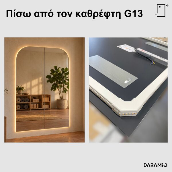 Τοίχος καθρεφτών γυμναστηρίου LED με τοξωτές γωνίες G13