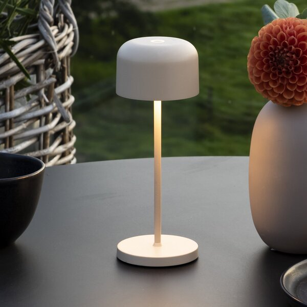 Konstsmide LED-Akku-Τραπεζολαμπίδα Lille, ύψος 20 cm, χρώμα άμμου, IP54, USB, ρυθμιζόμενος, Μπεζ, Σαλόνι / τραπεζαρία, Αλουμίνιο, σύγχρονο