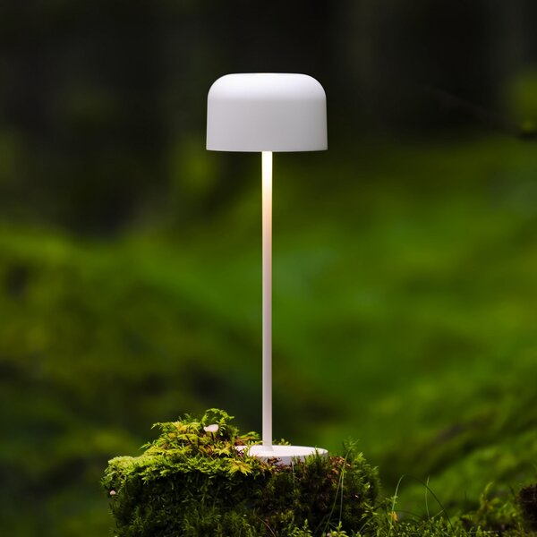 Konstsmide LED-Ακουστική επιτραπέζια λάμπα Lille, ύψος 36 cm, λευκό, IP54, USB, ρυθμιζόμενος, Λευκό, Σαλόνι / τραπεζαρία, Αλουμίνιο, σύγχρονο