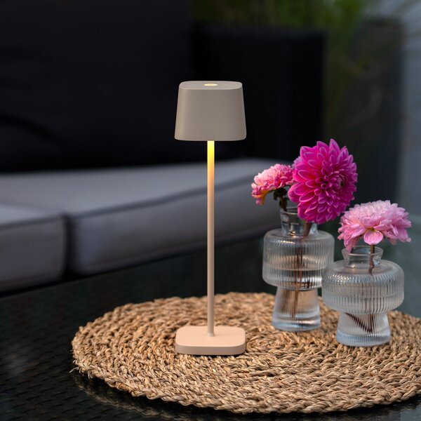 Konstsmide LED-Akku-Tischleuchte Capri, ύψος 25 cm, χρώμα άμμου, IP54, ρυθμιζόμενος, Μπεζ, Σαλόνι / τραπεζαρία, Μέταλλο, σύγχρονο