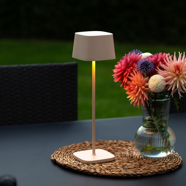 Konstsmide LED-Akku-Tischleuchte Capri, ύψος 36 cm, χρώμα άμμου, IP54, ρυθμιζόμενος, Μπεζ, Σαλόνι / τραπεζαρία, Μέταλλο, σύγχρονο