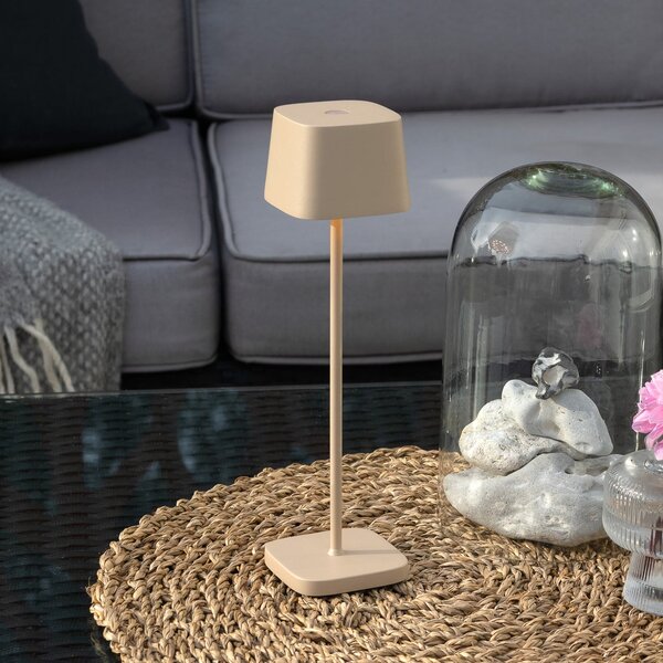 Konstsmide LED-Akku-Tischleuchte Capri, ύψος 25 cm, χρώμα άμμου, IP54, ρυθμιζόμενος, Μπεζ, Σαλόνι / τραπεζαρία, Μέταλλο, σύγχρονο