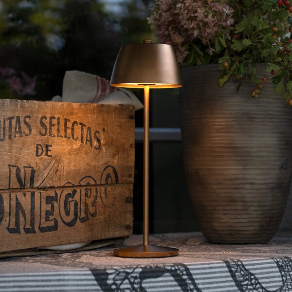 Konstsmide LED-Akku-Τραπεζοφωτιστικό Eze, ματ χαλκός, 32 cm, IP54, USB, ρυθμιζόμενος, Χαλκού, Σαλόνι / τραπεζαρία, Αλουμίνιο, σύγχρονο