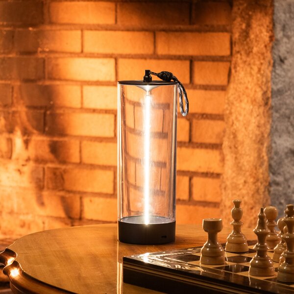 Konstsmide LED φορητή επιτραπέζια λάμπα Edison, ύψος 24 cm, γκρι/διαφανής, IP54, ρυθμιζόμενος, Διαφανές, Σαλόνι / τραπεζαρία, Πλαστικό, σύγχρονο