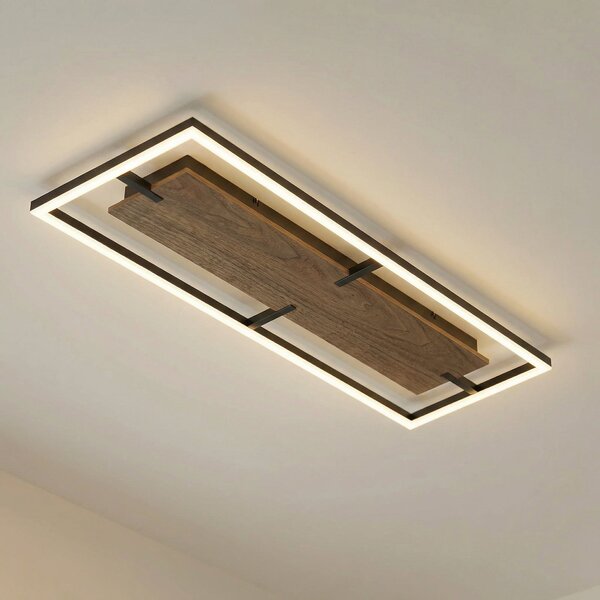 Lucande Φωτιστικό οροφής LED Vectra, 100 x 30 cm, ξύλο, με δυνατότητα ρύθμισης, ρυθμιζόμενος, Ξύλου, Σαλόνι / τραπεζαρία, Πλαστικό, σύγχρονο