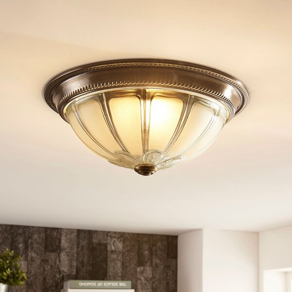 Lindby LED φωτιστικό οροφής Henja, αντικέ ορείχαλκο, Ø 32 cm, με δυνατότητα, ρυθμιζόμενος, Μπρούτζινο / Αντικέ ορείχαλκου, Σαλόνι / τραπεζαρία, Γυαλί, Αντίκα