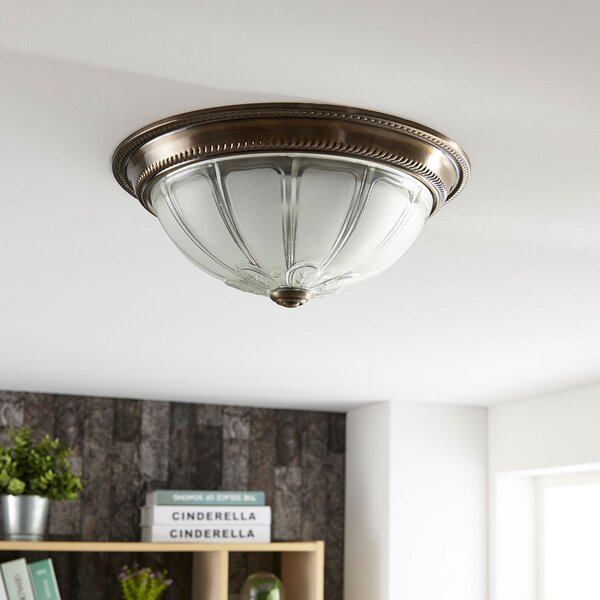 Lindby LED φωτιστικό οροφής Henja, αντικέ ορείχαλκο, Ø 32 cm, με δυνατότητα, ρυθμιζόμενος, Μπρούτζινο / Αντικέ ορείχαλκου, Σαλόνι / τραπεζαρία, Γυαλί, Αντίκα