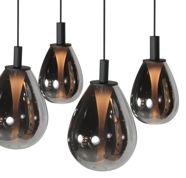 Mexlite Κρεμαστό φωτιστικό LED Glimsy, 115 cm μαύρο/καπνιστό γκρι γυαλί, 5 φώτα., ρυθμιζόμενος, Γκρι, Σαλόνι / τραπεζαρία, Γυαλί