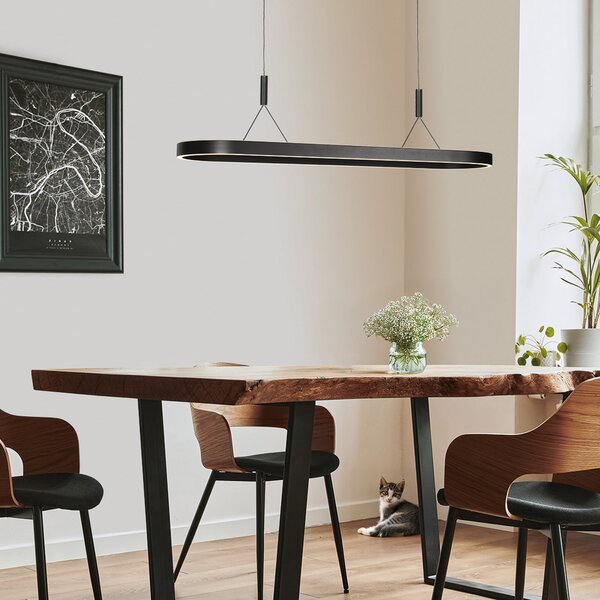 Steinhauer Κρεμαστή λάμπα LED Mykty, μαύρη, μήκος 120 cm, μέταλλο, 2 φώτα., ρυθμιζόμενος, Μαύρο, Σαλόνι / τραπεζαρία, Μέταλλο, σύγχρονο