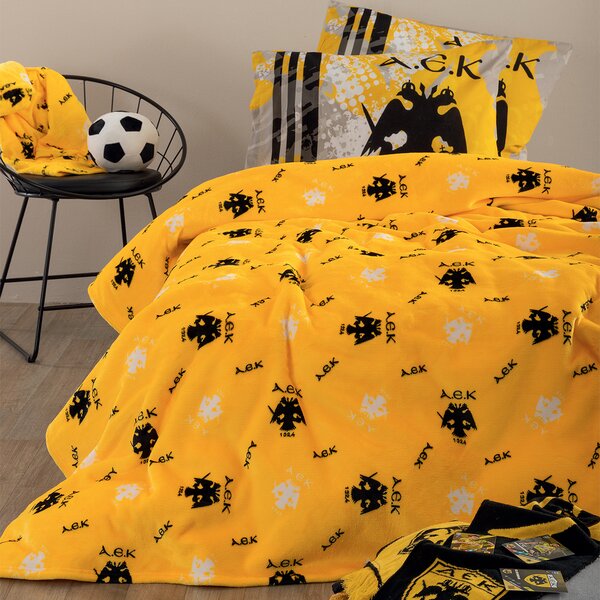 Κουβέρτα Fleece Μονή Με Γουνάκι (160x220) Palamaiki AEK BL