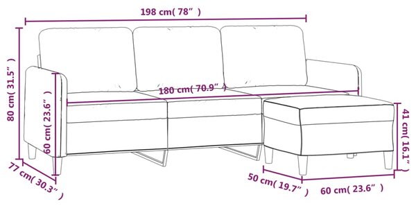 VidaXL Καναπές Τριθέσιος Αν. Γκρι 180 εκ. Υφασμάτινος με Υποπόδιο