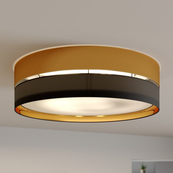 TK Lighting Φωτιστικό οροφής Hilton, μαύρο/χρυσό, Ø 60cm, ρυθμιζόμενος, Μαύρο, Σαλόνι / τραπεζαρία, Μέταλλο, σύγχρονο
