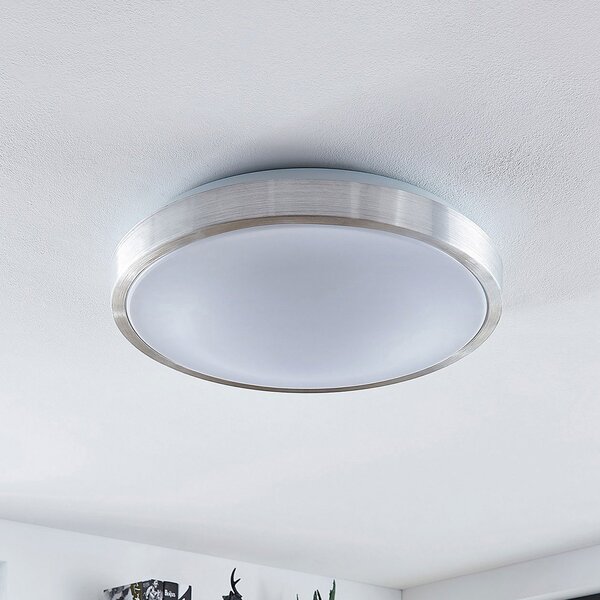 Lindby LED φωτιστικό οροφής Emelie, Ø 42 cm, αλουμινένιο χρώμα, μέταλλο, Μεταλλικό, Σαλόνι / τραπεζαρία, Μέταλλο, σύγχρονο