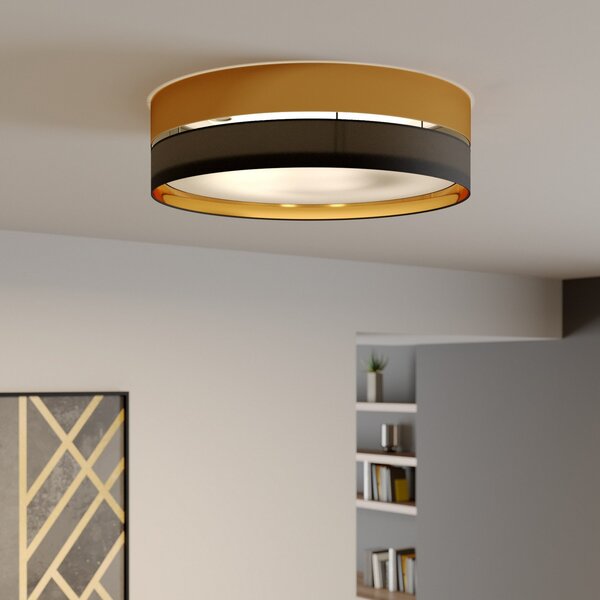 TK Lighting Φωτιστικό οροφής Hilton, μαύρο/χρυσό, Ø 60cm, ρυθμιζόμενος, Μαύρο, Σαλόνι / τραπεζαρία, Μέταλλο, σύγχρονο