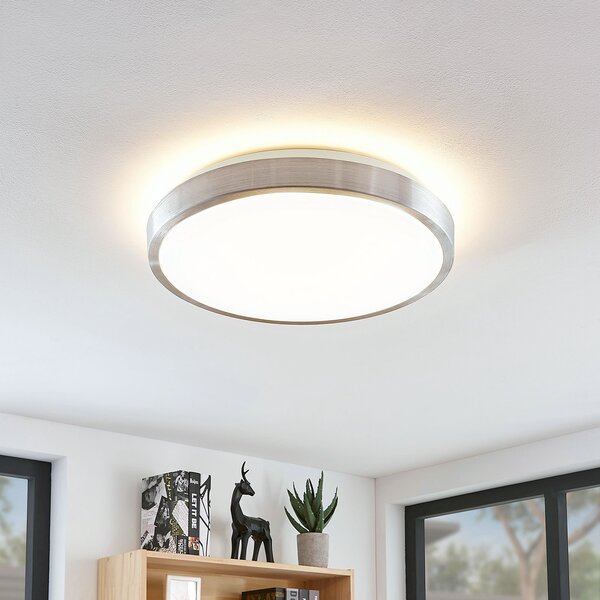 Lindby LED φωτιστικό οροφής Emelie, Ø 42 cm, αλουμινένιο χρώμα, μέταλλο, Μεταλλικό, Σαλόνι / τραπεζαρία, Μέταλλο, σύγχρονο