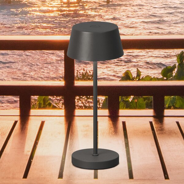 FH Lighting LED-Akku-Τραπεζολαμπίδα Sienna Pro, γκρι άμμου, 24 cm, μέταλλο IP54, ρυθμιζόμενος, Γκρι, Μέταλλο, σύγχρονο