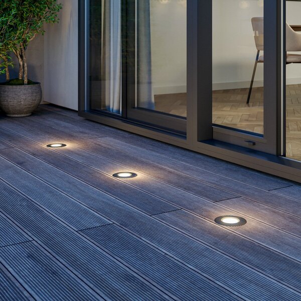Lucande LED χωνευτό φωτιστικό δαπέδου Ava, Ø 12 cm, στρογγυλό, IP67, Μεταλλικό, Γυαλί, σύγχρονο, Φωτιστικά εσοχής στρογγυλά